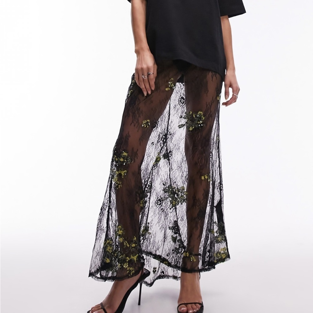 Topshop co ord embellished lace maxi skirt in black - Picture 1 of 5